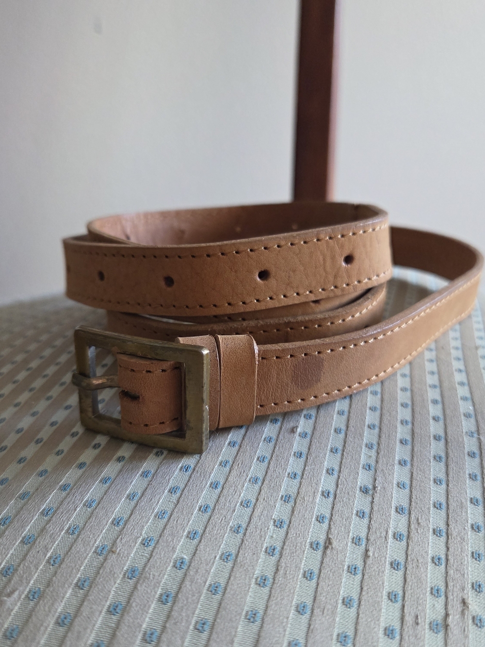 Vintage Tan Leather Belt with Brass Buckle